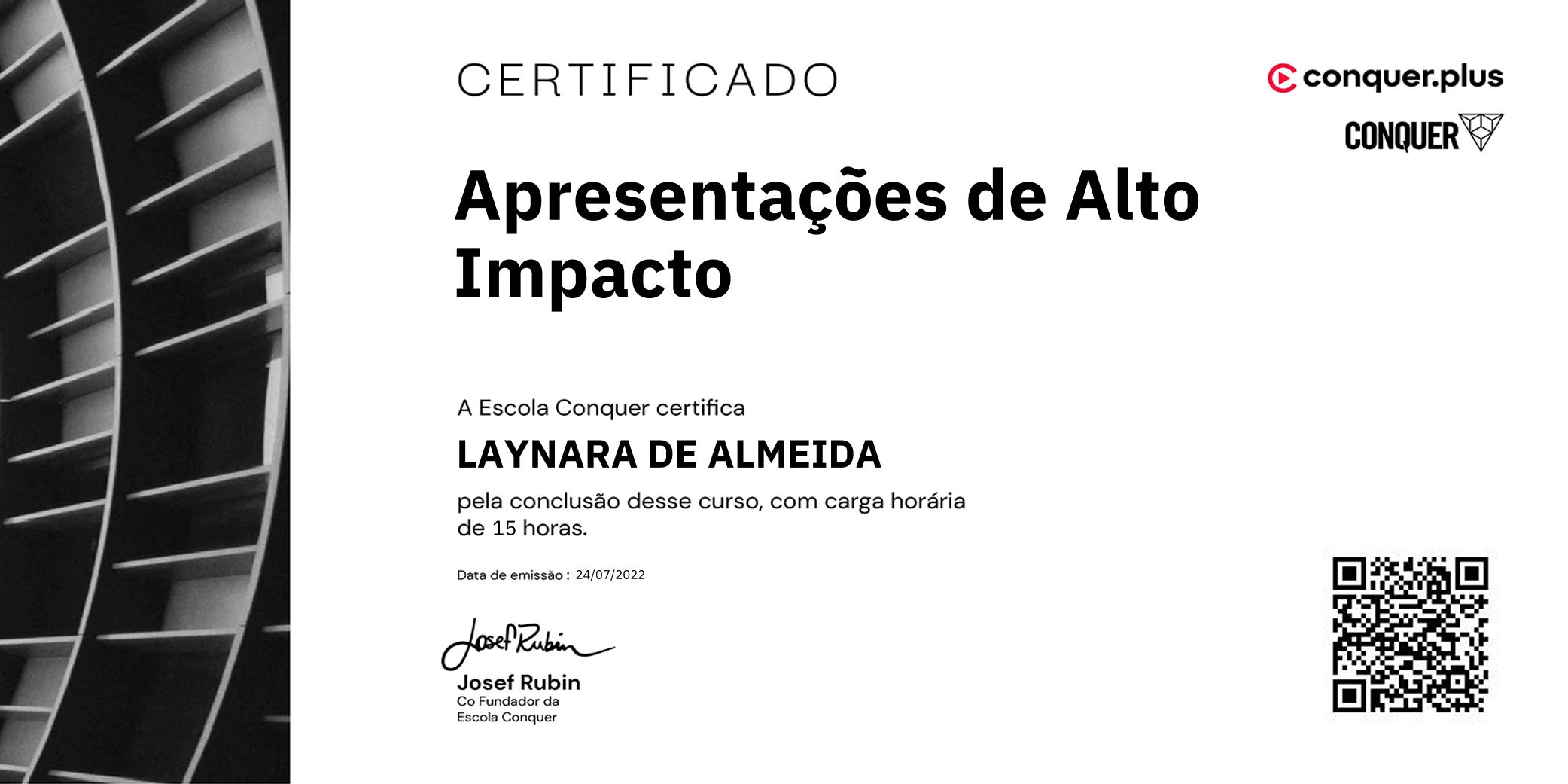 Certificado de Apresentações de Alto Impacto